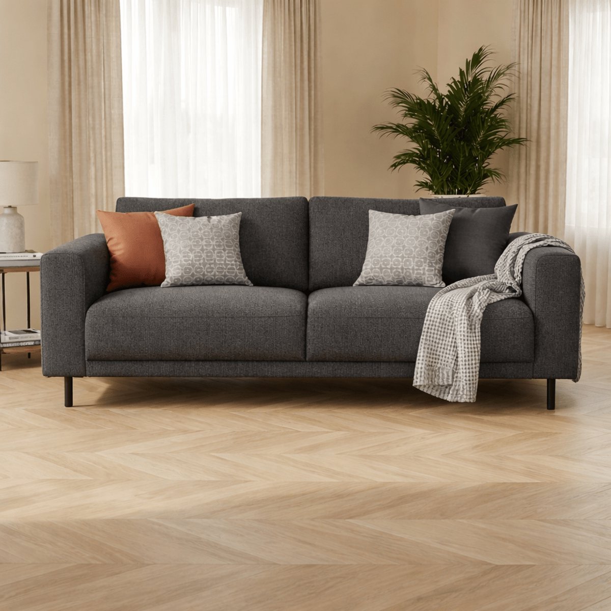 Dimehouse Moderne 2,5-zits Bank Antraciet Stof Aniko 183x90x78 cm - Stof - Modern - 183 x 90 x 93 cm