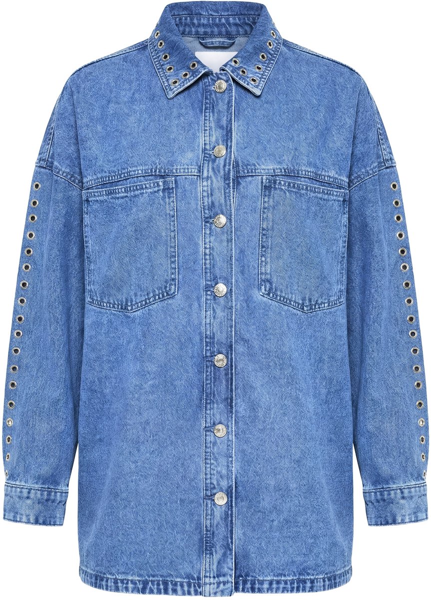 Studio Untold - Dames - Denim overhemd oversized model sieroogjes - Blauw denim - Maat 54+