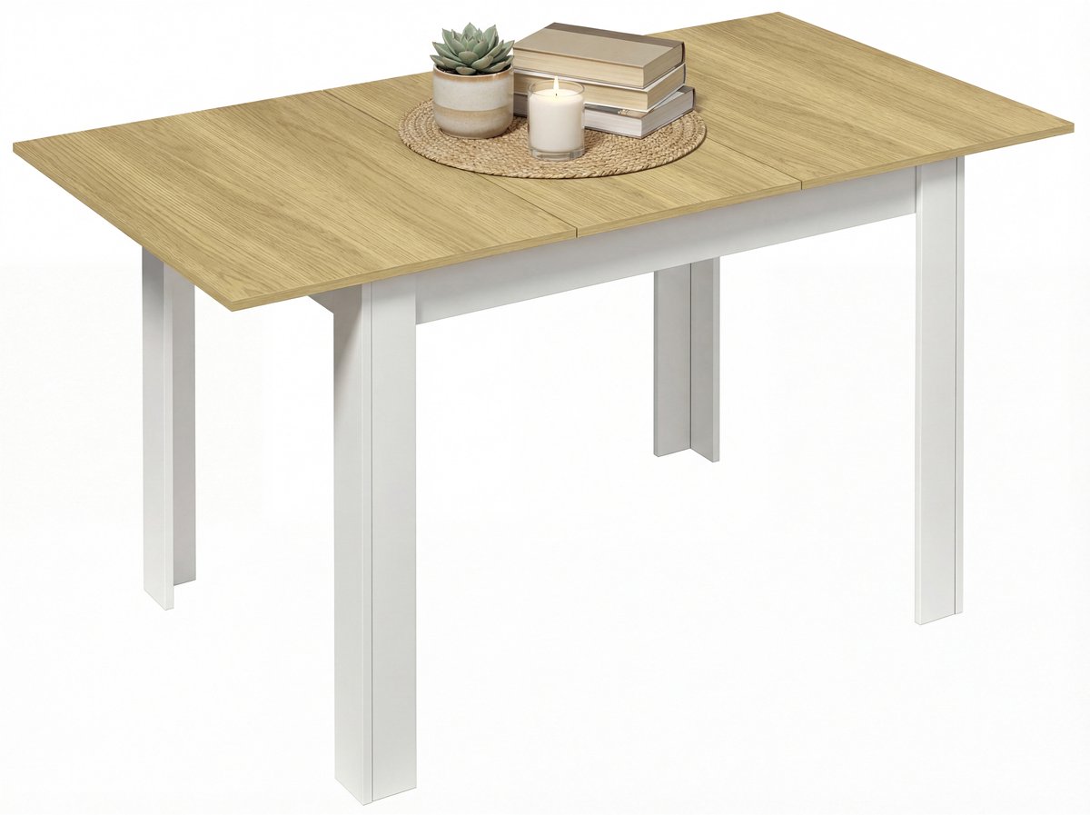 Vcm VCM Esstisch ausziehbar, Holz Küchentisch 120-160 cm, kompakter Speisetisch für Küche & Essbereich, Tisch Pesoli Weiß / Honig-Eiche