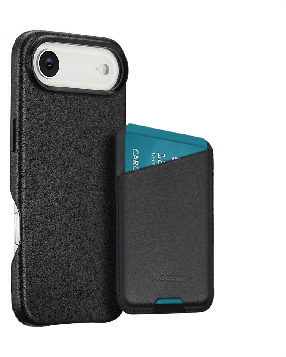 Accezz Echt Leren Hoesje inclusief Magnetische Leren Pashouder - Geschikt voor Apple iPhone Air - Black