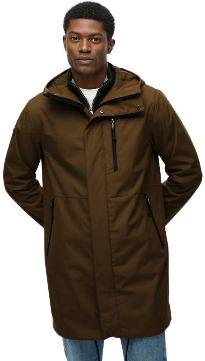 Superdry Tech parka met langere achterkant en capuchon Heren Olijf