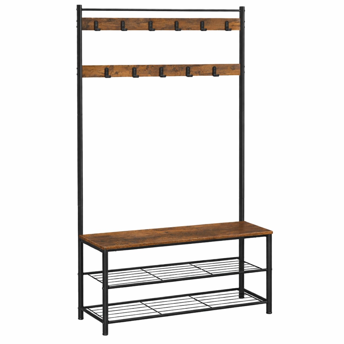 Acaza Kapstok - Kapstok Staand - Kapstok met Schoenenrek - Staande Kapstok - 85 x 32 x 175 cm - Vintage Bruin en Zwart