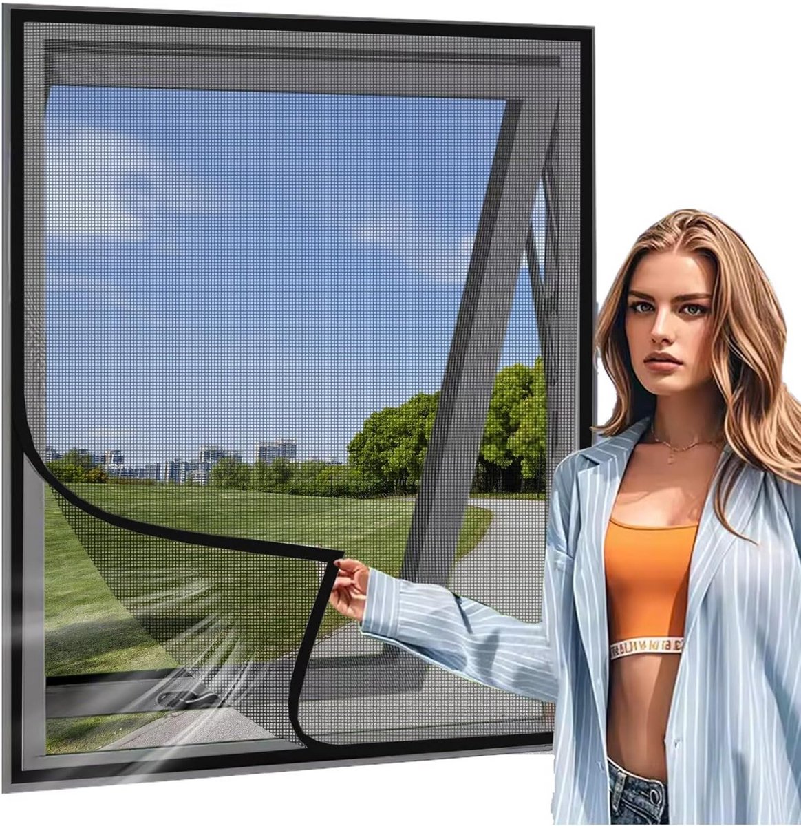 Zelfklevend Hor Raam en Deur 100x195cm Zwart - Insectenwerend en Wasbaar