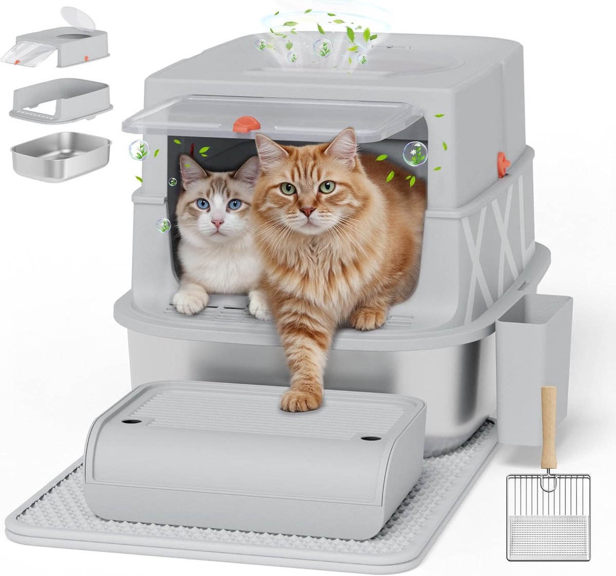 Insluitbare Kattenbak van Roestvrij Staal - Lichtgrijs en Duurzaam
