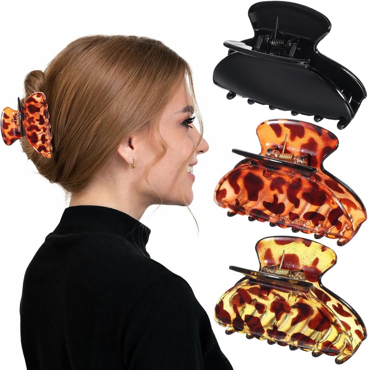 Set van 3 Grote Haarclips voor Dames - Acetate Klemmen voor Dik Haar en Elegante Kapsels