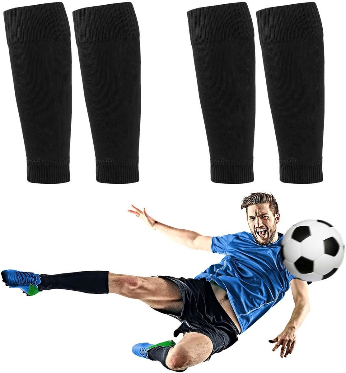 2 Paar Scheenbeschermer Sokken zonder Voet voor Voetbal, Hardlopen en Sport - Ademend Polyester