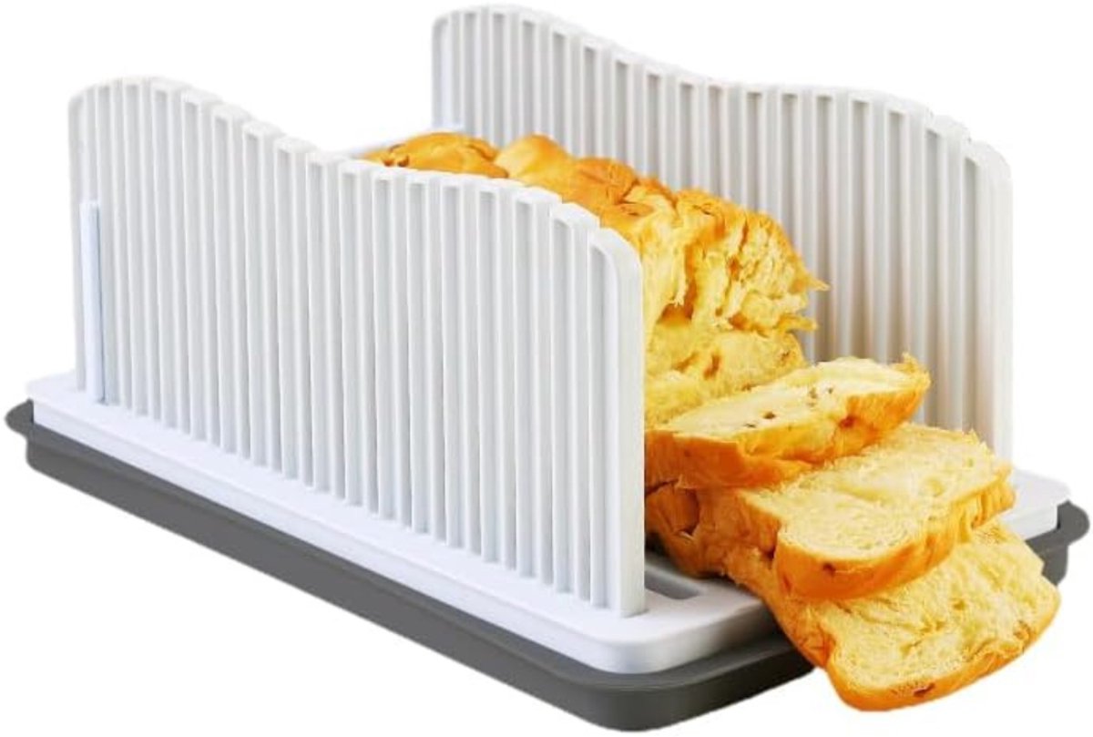 CLVP® Broodsnijder Hulpmiddel – Broodsnijmachine Handmatig Met Verstelbare Dikte – Broodplank –Wit en grijs