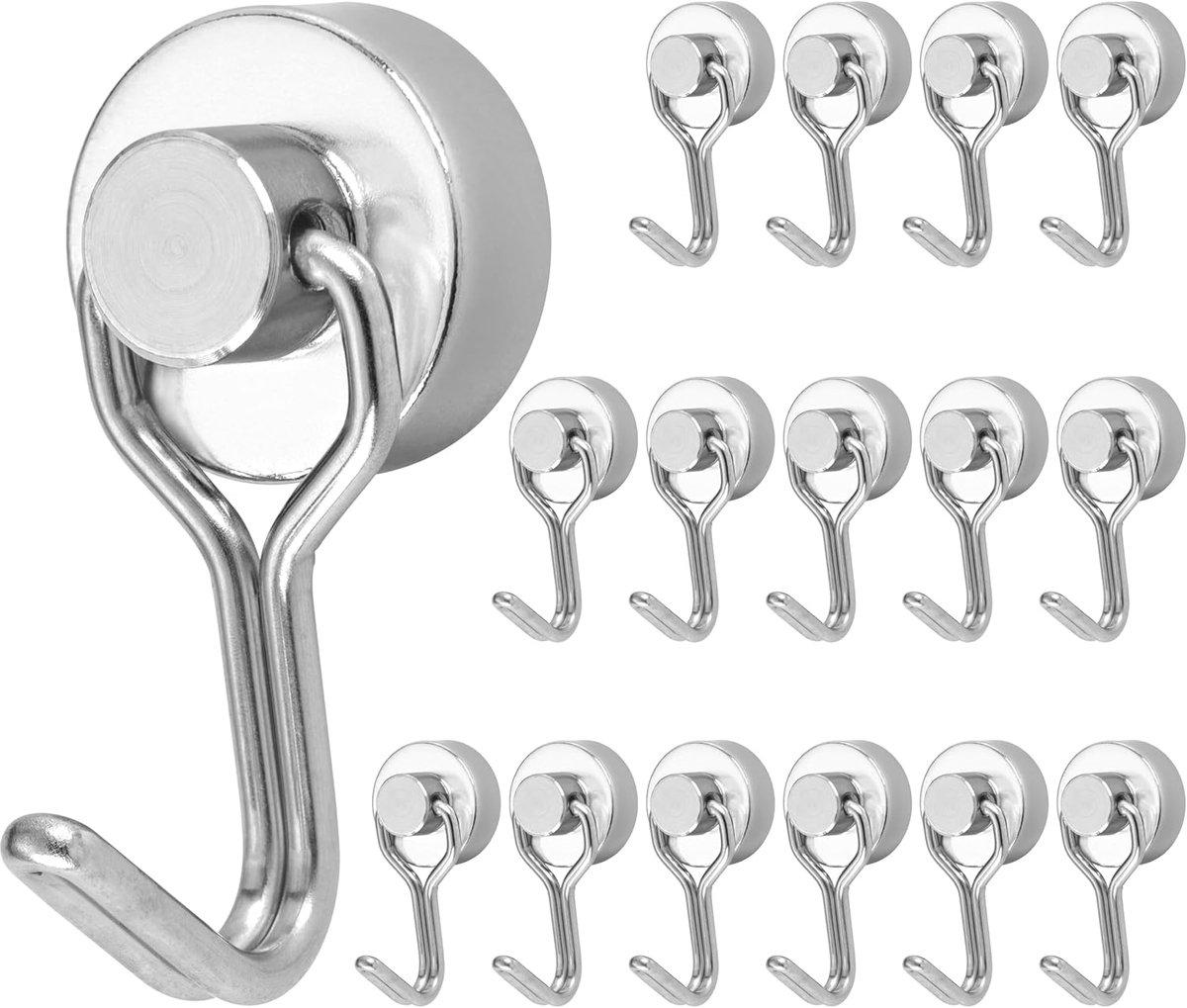 16x Extra Sterke Draaibare Magneethaken - 8 kg Draagkracht - Zilver