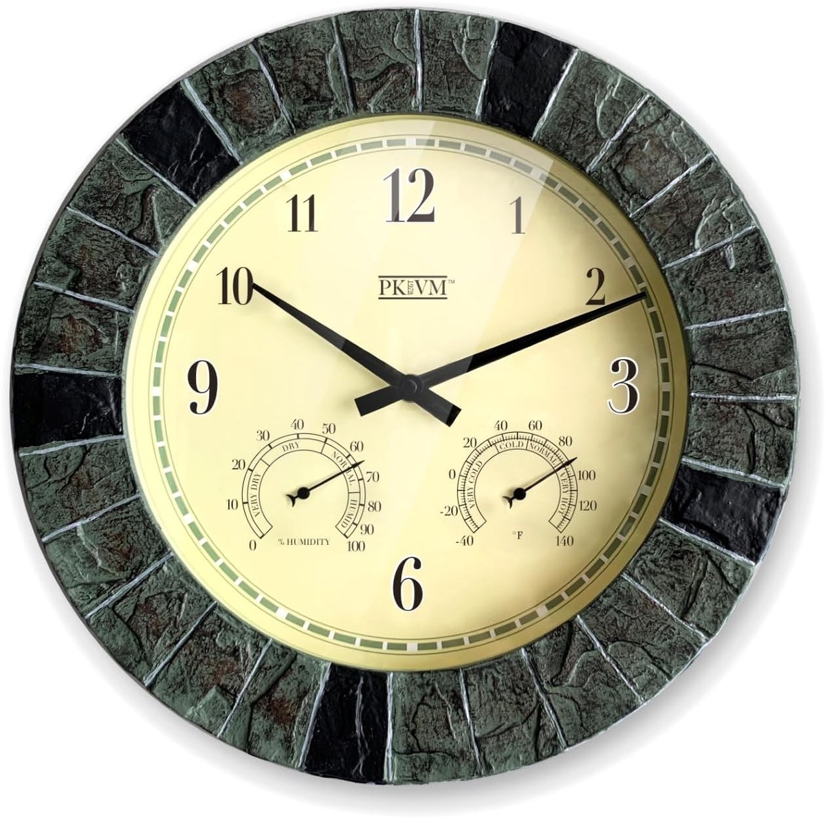 Ronde Buitenklok 14 inch met Thermometer en Hygrometer - Waterdicht Leisteen Look