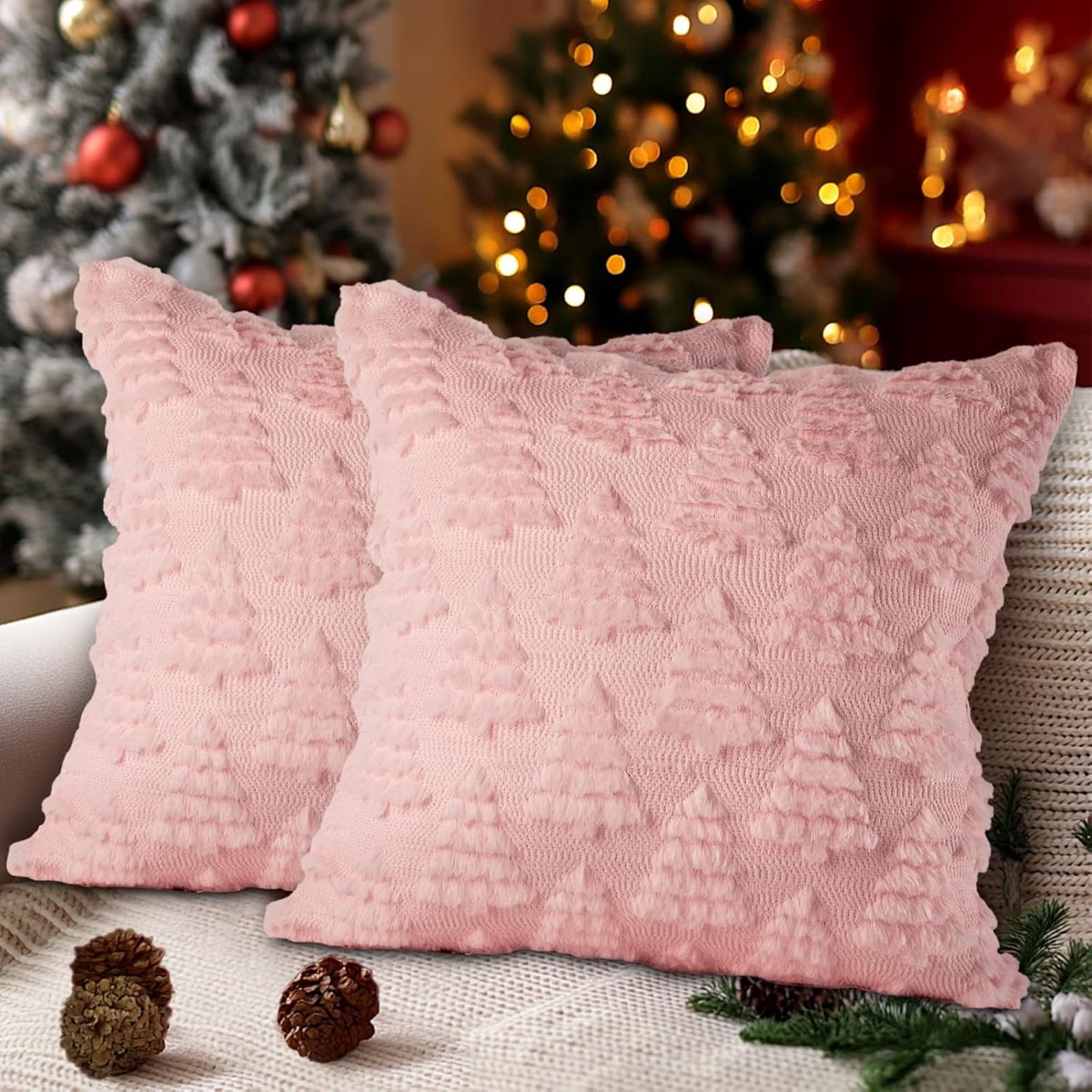 Set van 2 Roze Kerst Kussenslopen 50x50 cm Decoratief voor Bank en Woonkamer