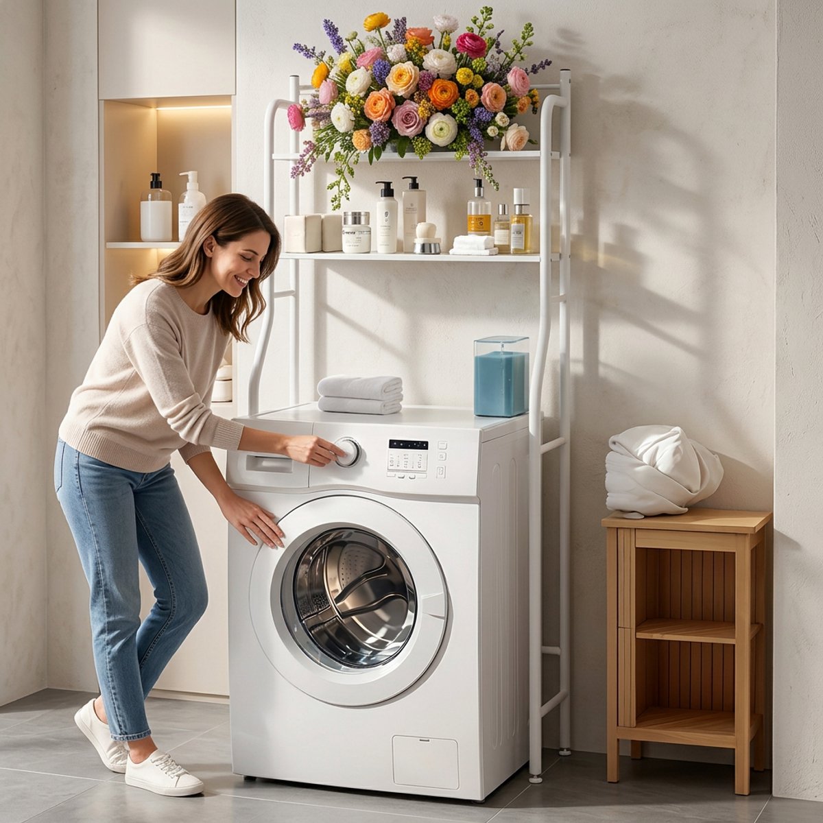 CHIWIN Wasmachine Opbergrek 2 Lagen – Badkamer Rek Met Verstelbare Poten 151 cm