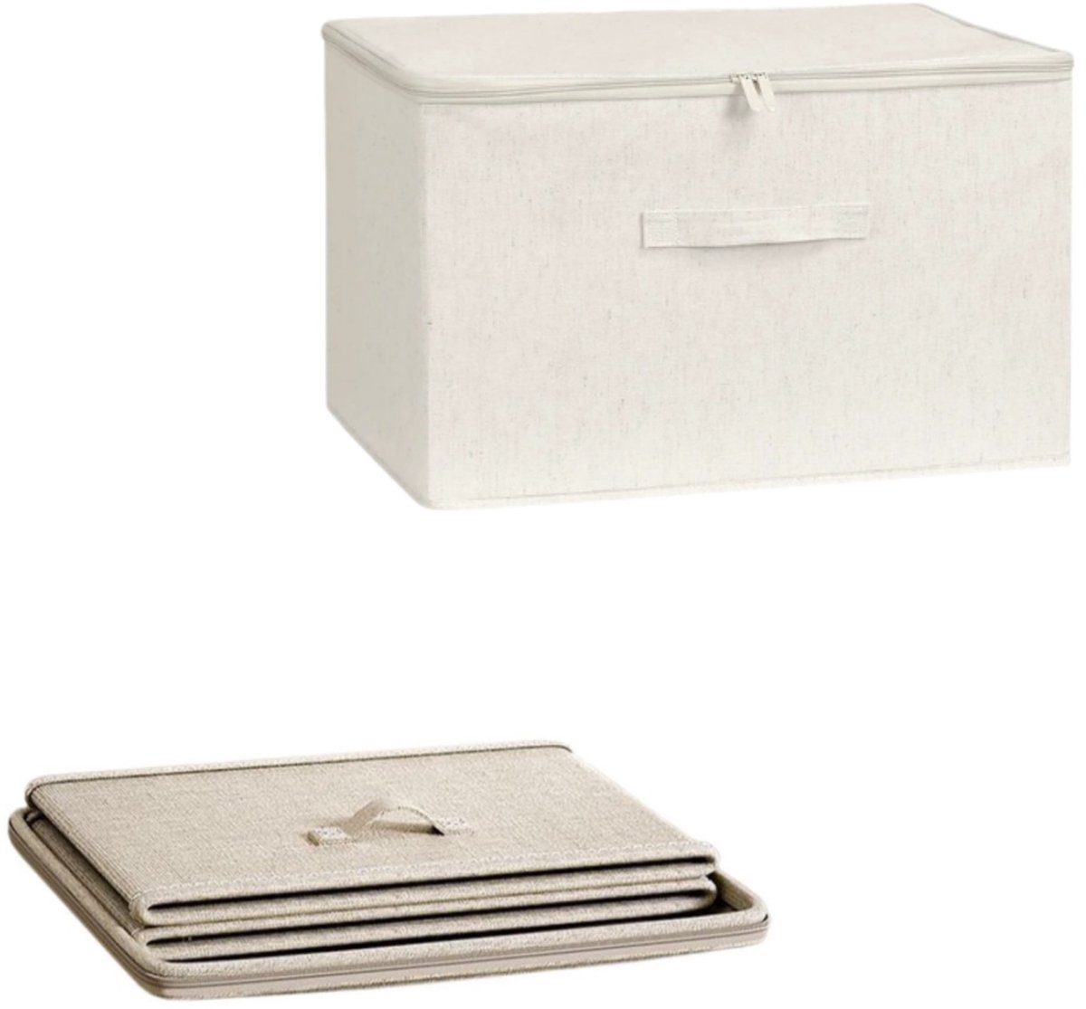1 Stuk, Katoen En Linnen Soft Cover Opbergdoos-Groot (40 * 30*21cm), Huishoudelijke Opvouwbare Opbergmand, Opbergtas, Rits, Lichtgewicht Stoffen Opbergmand