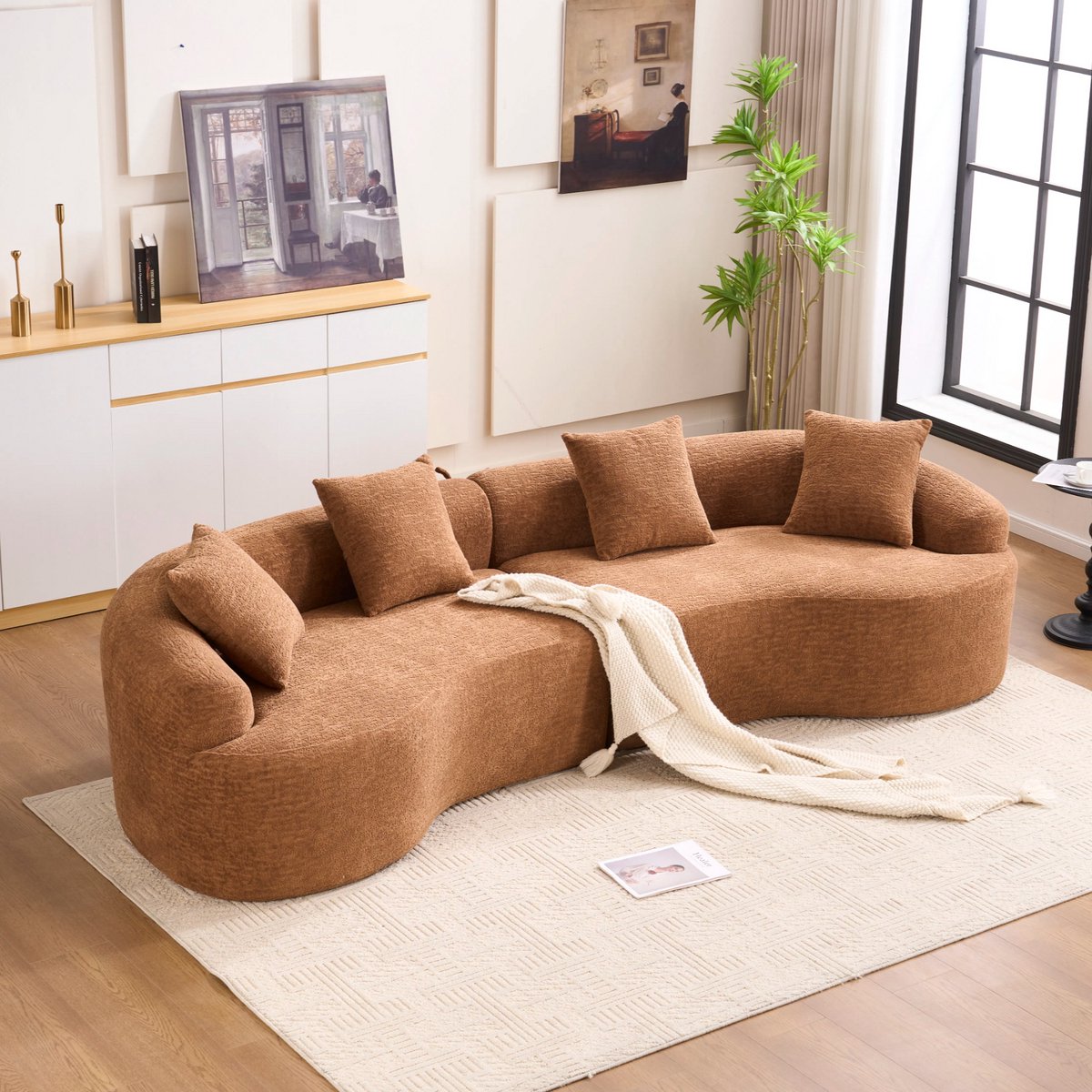 HAUSS SPOLE Bank - Modulair Gebogen Sofa - Zachte Schuimvulling - Voor Woonkamer En Appartement - Chenille Karamel