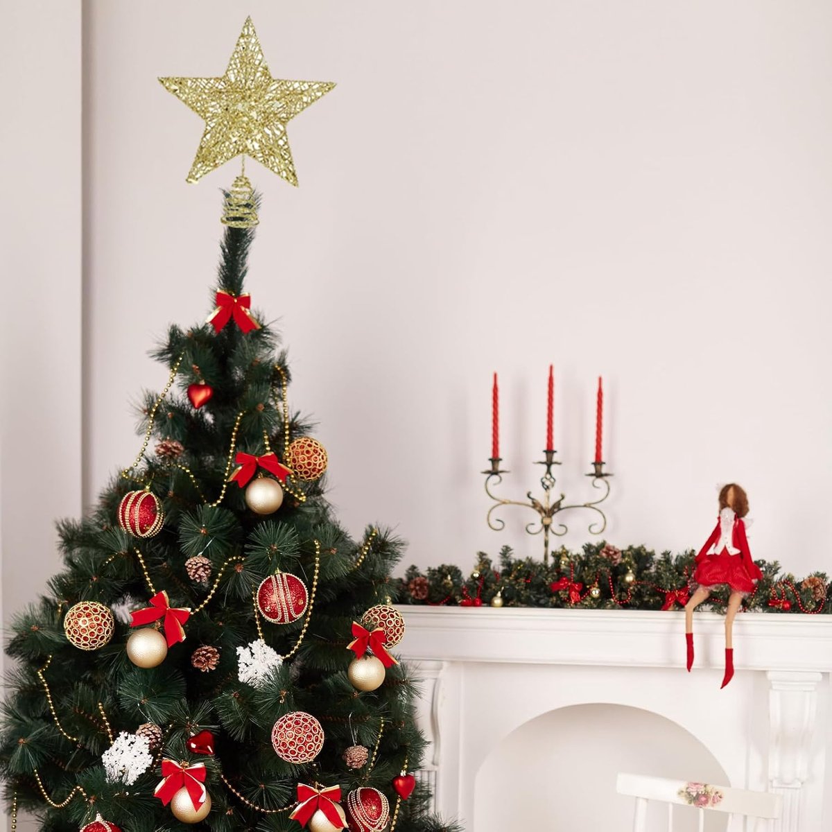Gouden Kerstboomdecoratie Ster Puntig 25cm - Luxe Boomtopper – foto 2