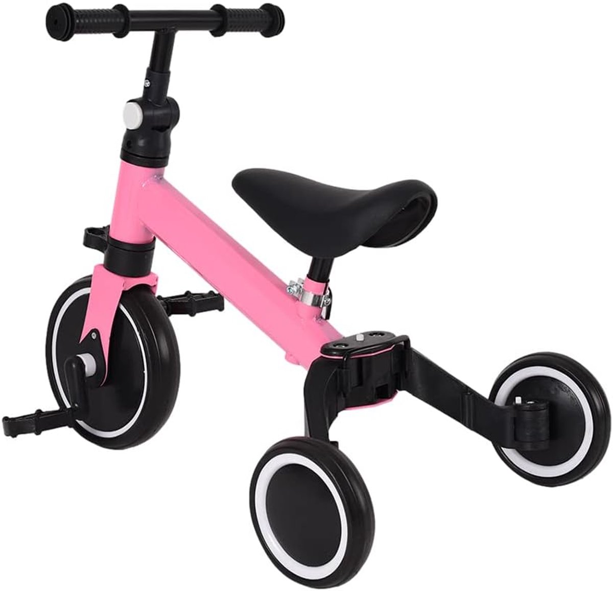 Loopfiets Driewieler voor Peuters en Kinderen met Duwstang en Voetsteun (Roze)
