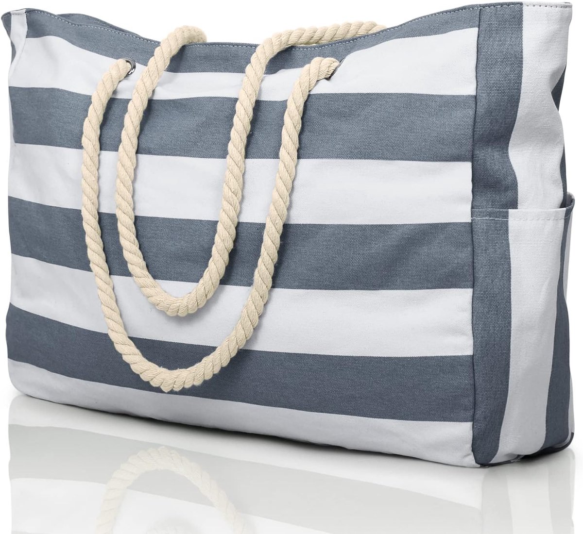 Grote Gestreepte Strandtas XL - Waterdichte Strandtas met Rits - Shopper en Reistas