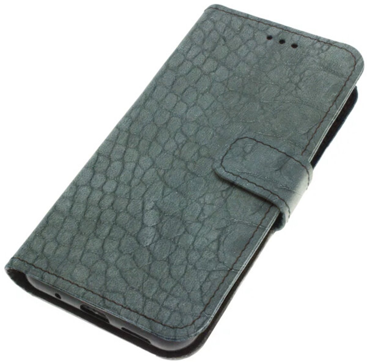 Echt leer hoesje geschikt voor Samsung Galaxy S26 Stevig semi-soepel leer kalfsleer – subtiel croco reliëf Antraciet