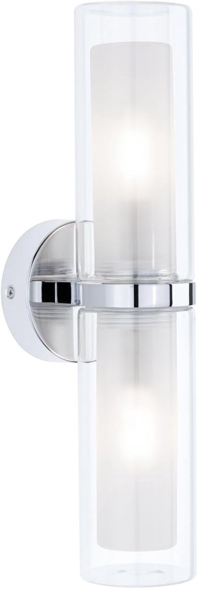 Wandlamp Badkamer Tweelamper IP44 E14 Dimbaar Chroom Glas
