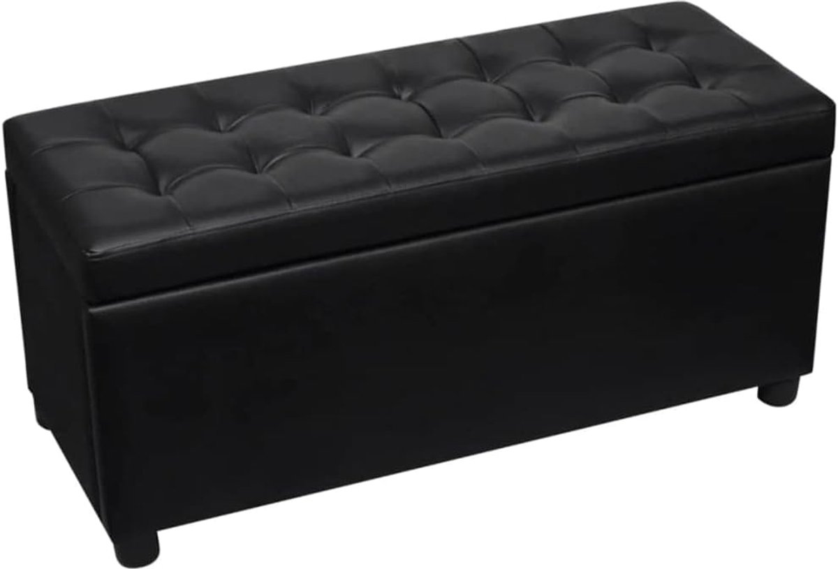 Zwarte Opbergpoef met Decoratieve Knoppen - Multifunctionele Voetenbank en Salontafel