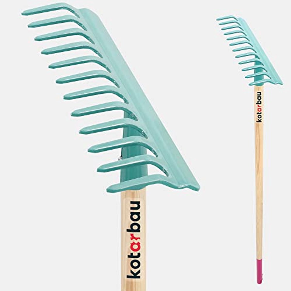 KOTARBAU® Tuinhark, Bladhark, Staal, 32 cm, Turquoise, met Houten Steel, 135 cm, 12 Tanden, voor Gazon, Stevige Hark, Metalen Hark, Ergonomisch Tuingereedschap