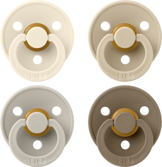 BIBS – Fopspenen - Colour – 4 Pack – Rond - Ivory/Sand/Vanilla/Dark Oak – Maat 1