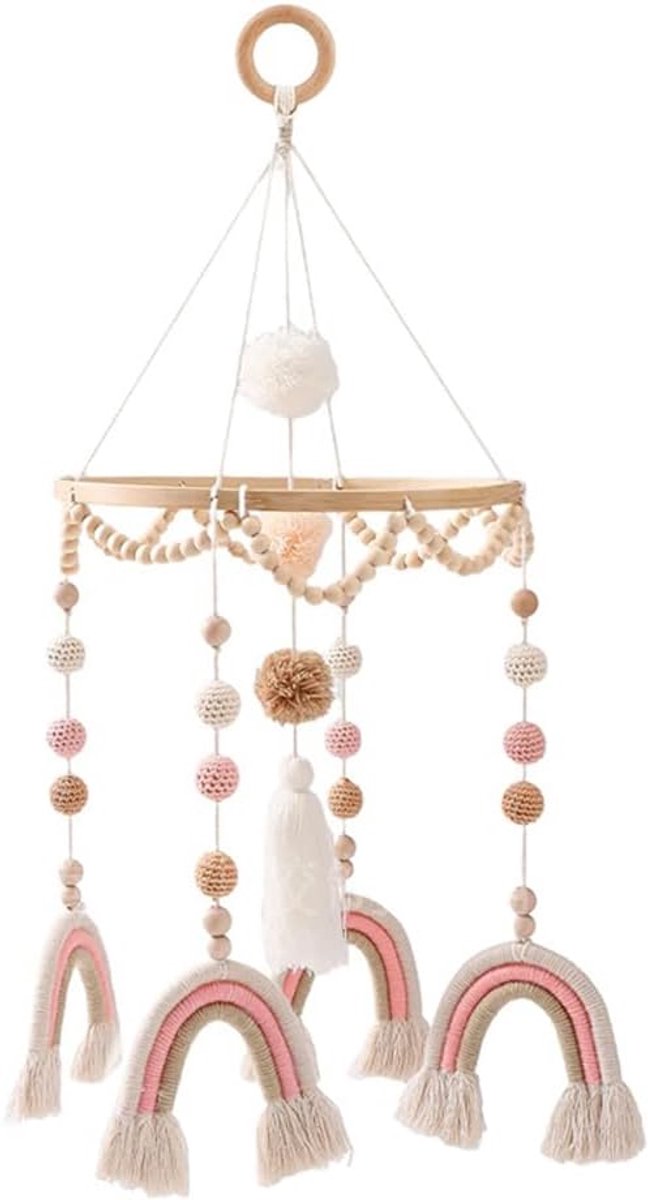 Regenboog Babymobiel met Pompons voor Kinderkamer - Windspel voor Babybed en Kinderbed