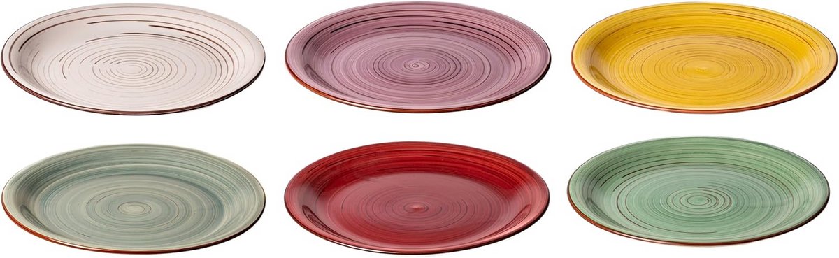 Set van 6 Grote Dinerborden Aardewerk Ø 26.5 cm Kleurrijk