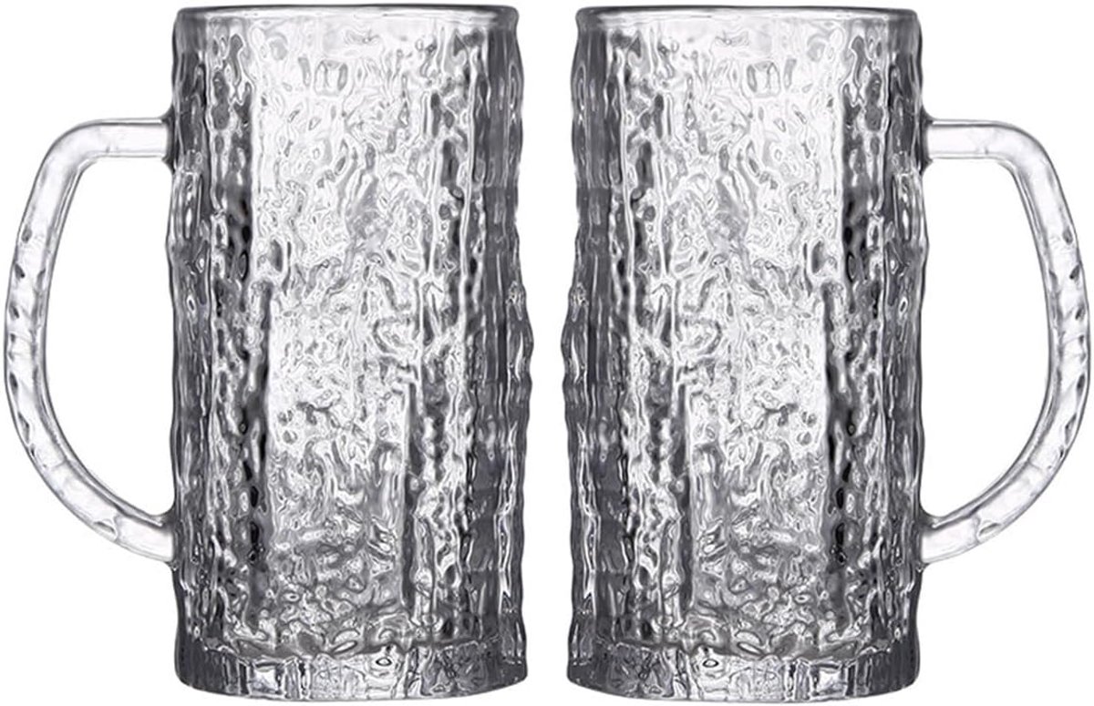 Set van 2 Grote Bierglazen 485ML - Klassieke Bierpullen met Gletsjer Patroon