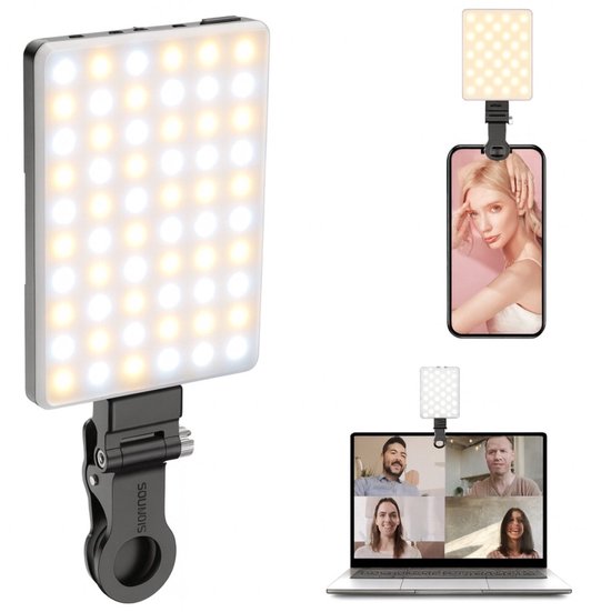 Sounix LED Video Lamp - Studiolampen - 60 LED - Selfie light - Oplaadbare - Smartphone Lamp - Zwart