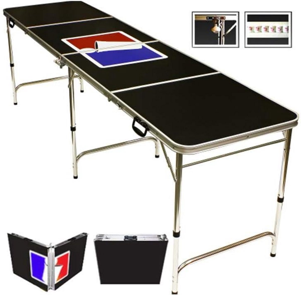 Draagbare Beer Pong Tafel 2.4m - Inclusief Flesopener en Accessoires