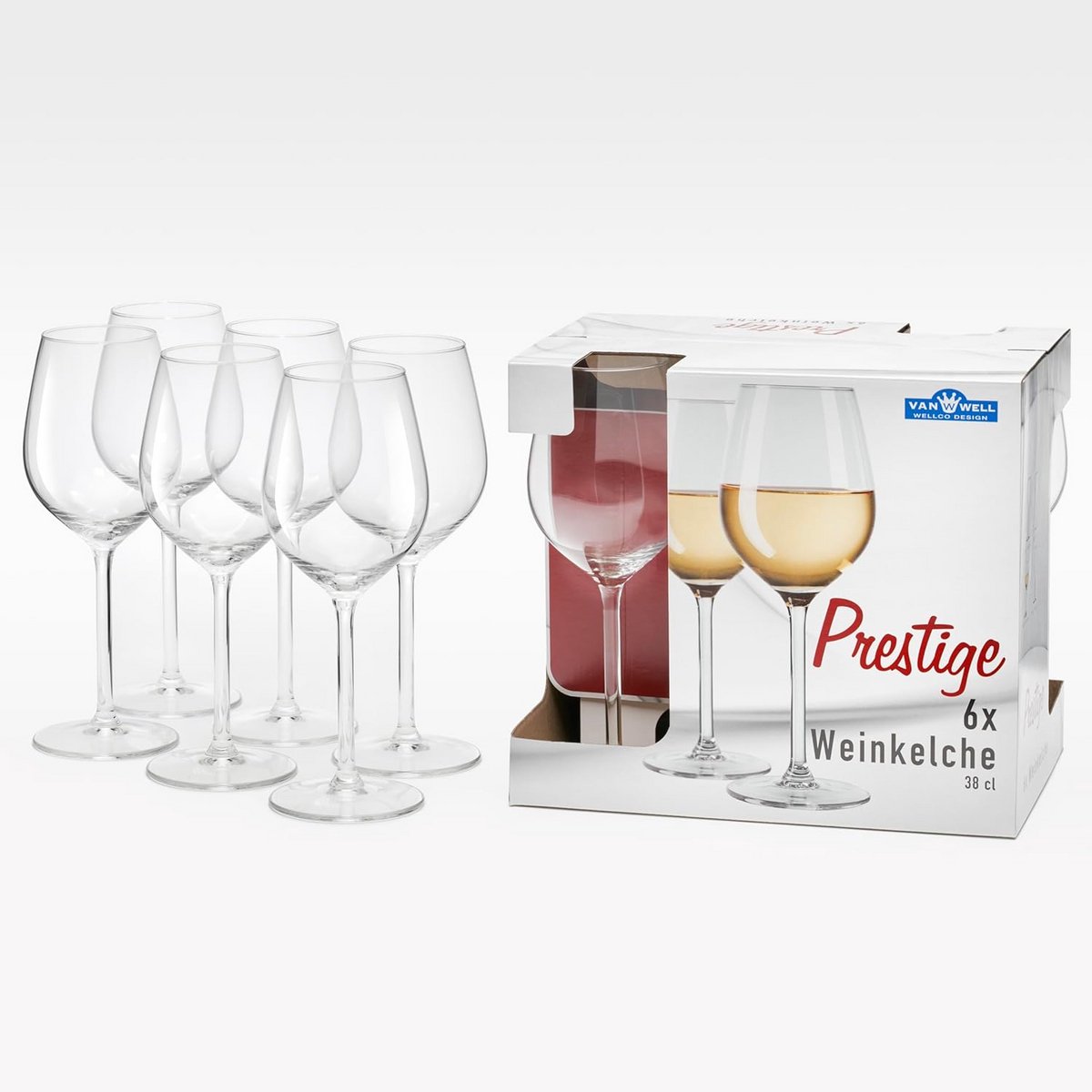 Set van 6 Witte Wijnglazen 38cl - Stevig en Klassiek Ontwerp