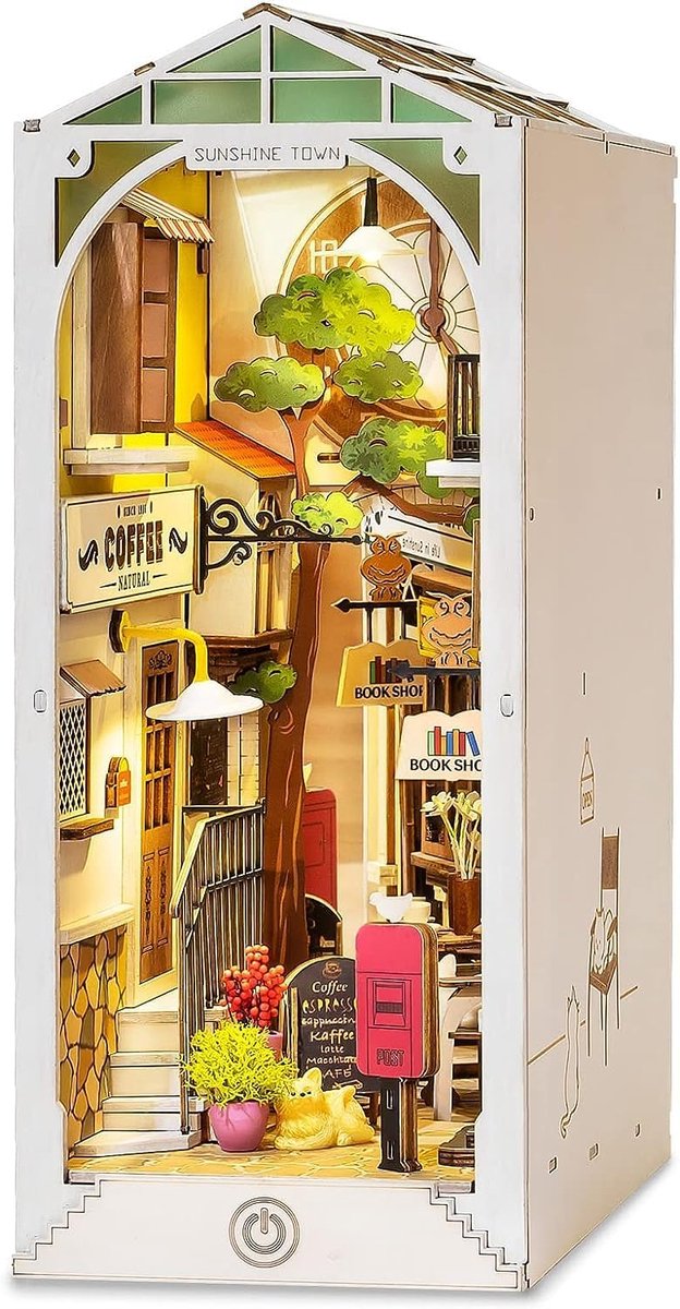 DIY Houten Miniaturen Boekenhoek - Zonnige Dorpsscène
