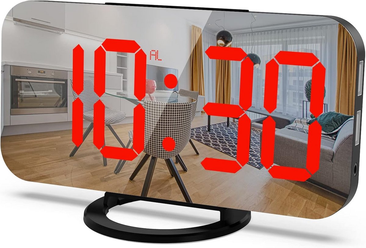 Digitale Wekker met Groot LED Display, Tafelklok en Dubbele USB Oplader