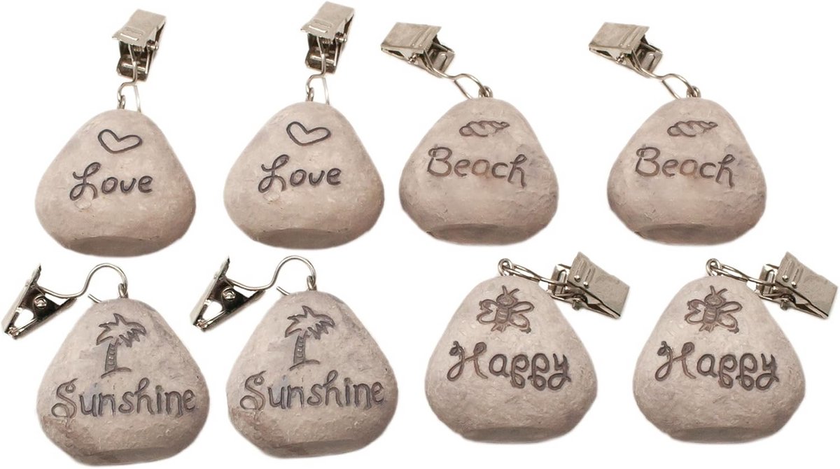 Tafelkleedklemmen met clip in steenlook en stranddesign - Set van 8