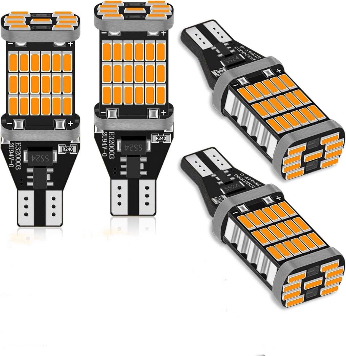 4x W16W T15 Amber/Geel Canbus LED Lampen voor Kenteken en Zijmarkeringslicht - Foutvrij