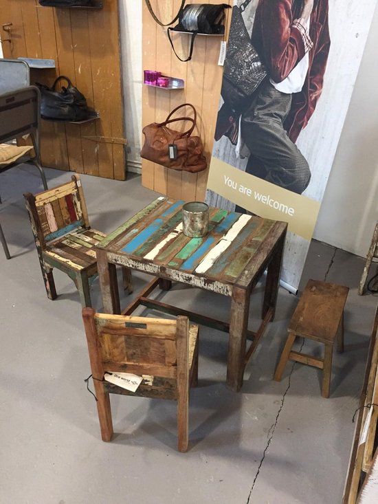 Kleurrijke Kinderstoel van Massief Gerecycled Hout - Shabby Chic Kindermeubel — afbeelding 2