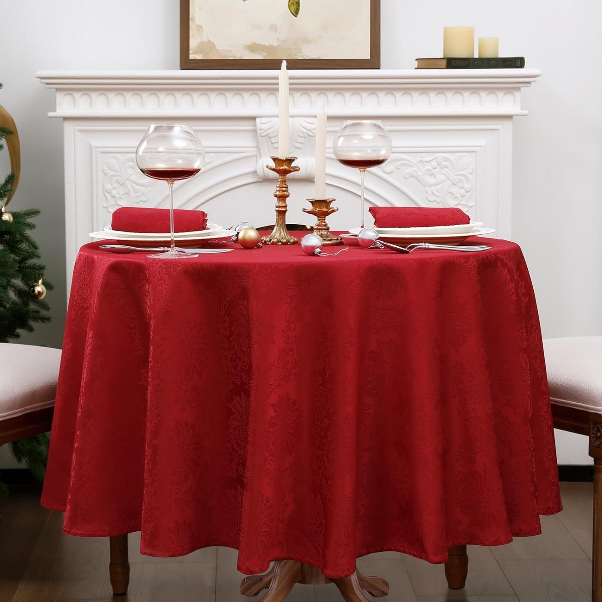 Rond Tafelkleed Kerst (160 cm) - Afwasbaar & Waterafstotend Jacquard Kleed voor Feestdagen
