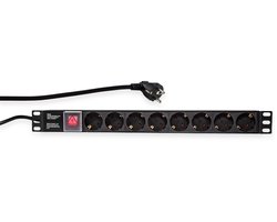 Logilink Stekkerdoos - 8 voudig met schakelaar - 2 meter snoer - Max. 3500watt - 16A - Geschikt voor 19" rack of losse montage