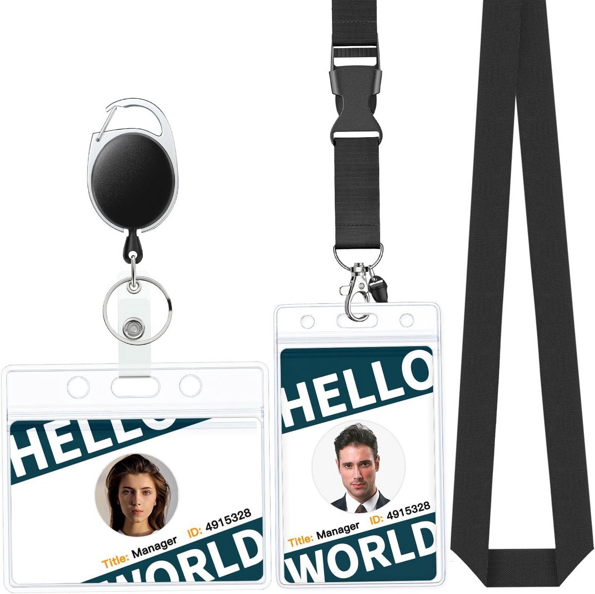 2 Stuks ID Kaarthouders met Uitschuifbare Badge Clip en Sleutelhanger