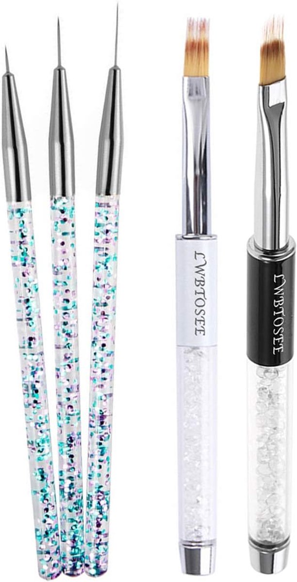 5 Stuks Nagelstyling Set: Dotting Pen, Acryl Tekening Borstels en Rhinestone Applicator
