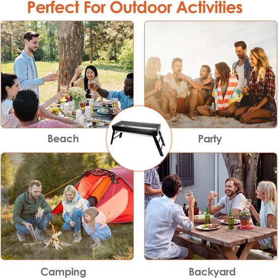 Barbecue Houtskool - Opvouwbare BBQ - Compact - Inklapbare Grill Met Rooster - Camping - Tafel - Strand - Zomer - Picknick - Rechthoekig - Roestvrij Staal - Zwart - 60x22x33 cm van Merkloos — afbeelding 5