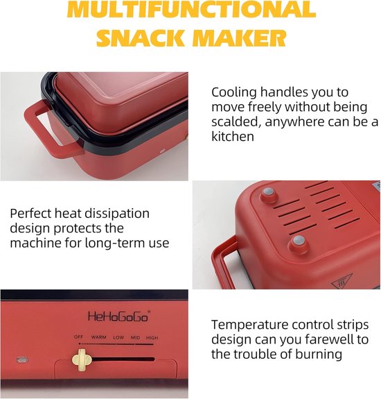 Elektrische Gegrillde Pan met 3 Verwisselbare Platen voor Takoyaki, Pannenkoekjes en Steak — afbeelding 3