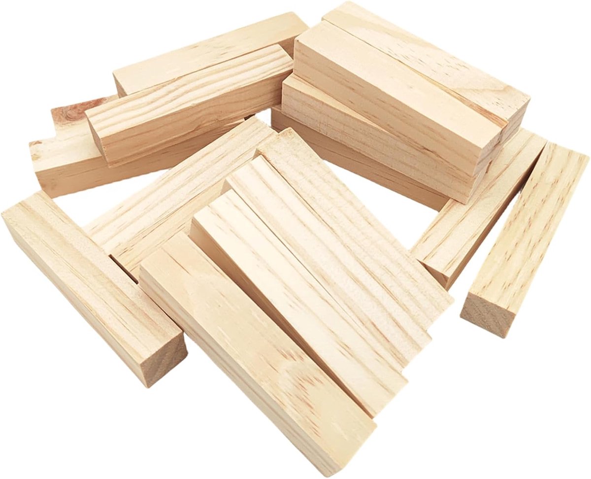 20 Houten Blokken voor Knutselen en Houtsnijwerk (10x2x2 cm)