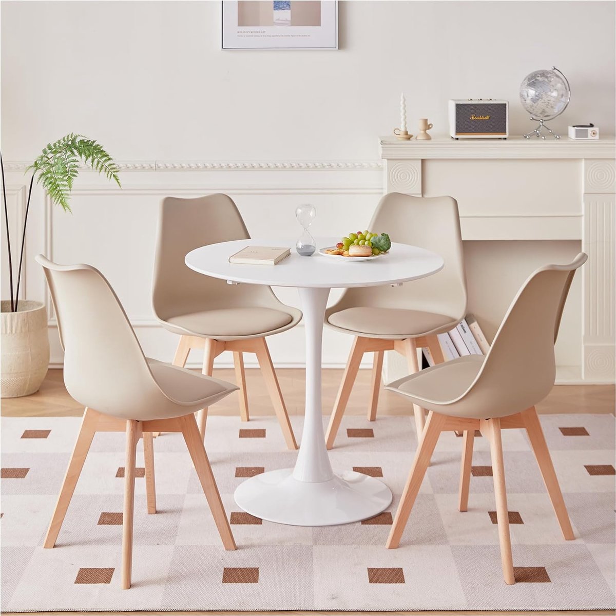 Eetkamerset Rond: Tafel met 4 Comfortabele Stoelen voor Keuken, Tuin of Balkon (Bruin)
