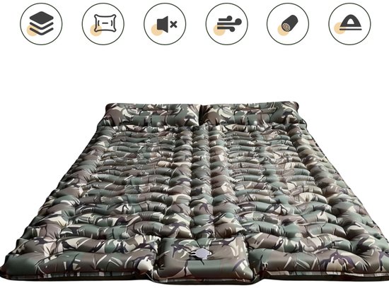 Dubbele Opblaasbare Slaapmat - Slaapmat Zelfopblazend - Campingbedje - Slaapmatten - Luchtbed met Ingebouwde Pomp - Camping Bedje - Opvouwbaar Logeer Matras - Luchtbed - 2 Persoons - Camouflage van Merkloos — afbeelding 3