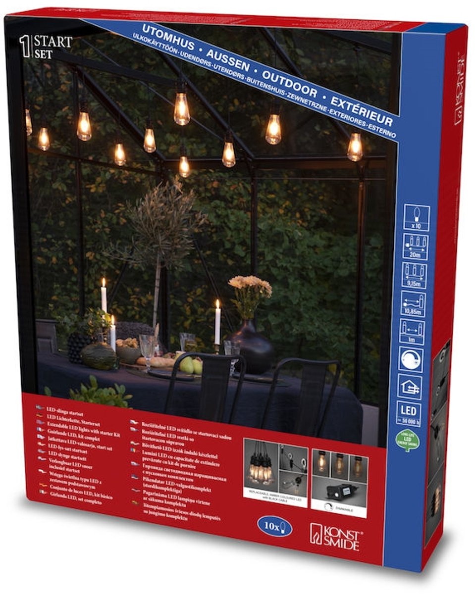 Konstsmide feestverlichting 10L Edison startsnoer met dimmer 24 V