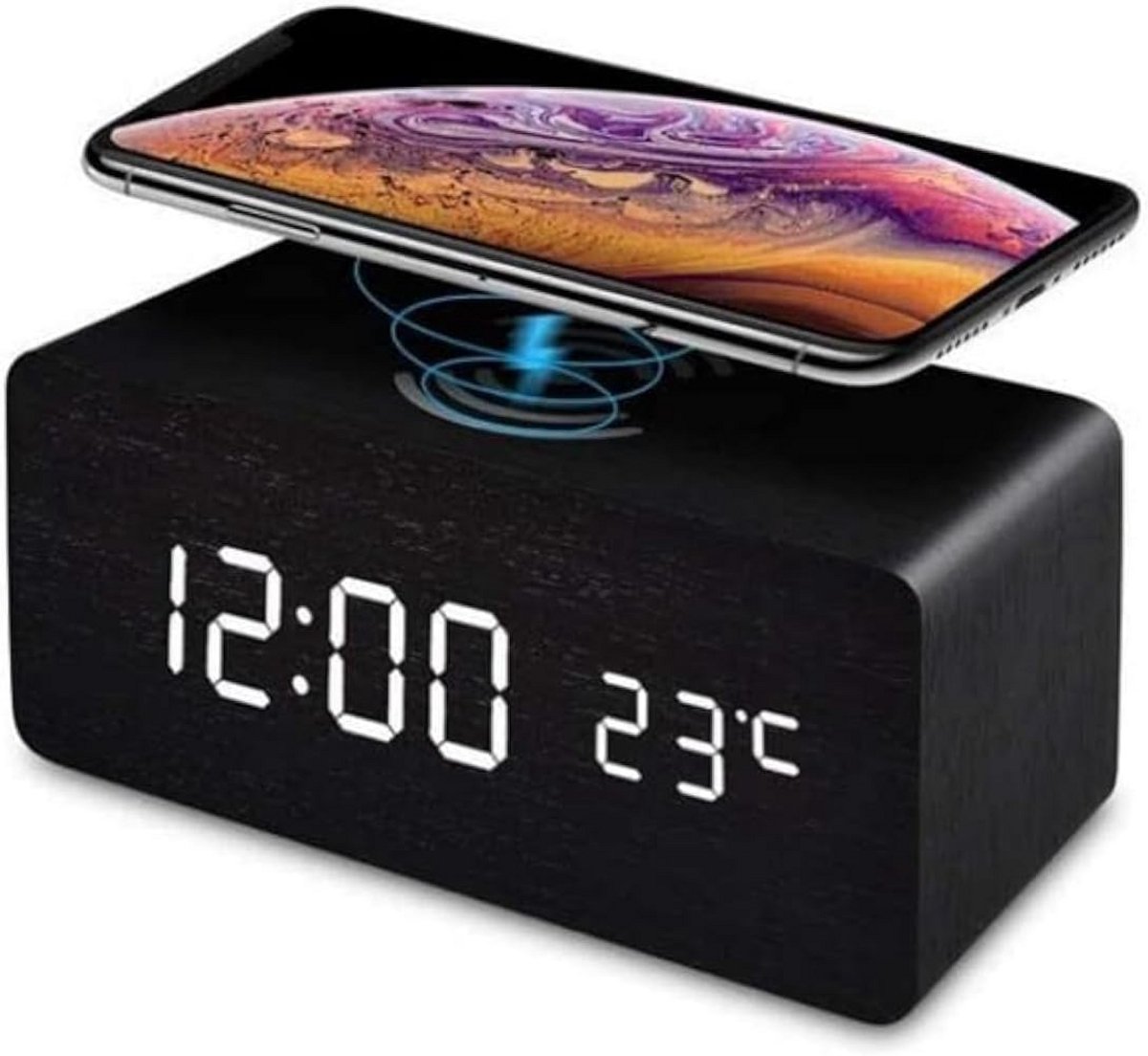 Digitale LED Wekker met Geïntegreerde Draadloze Oplader - Zwart