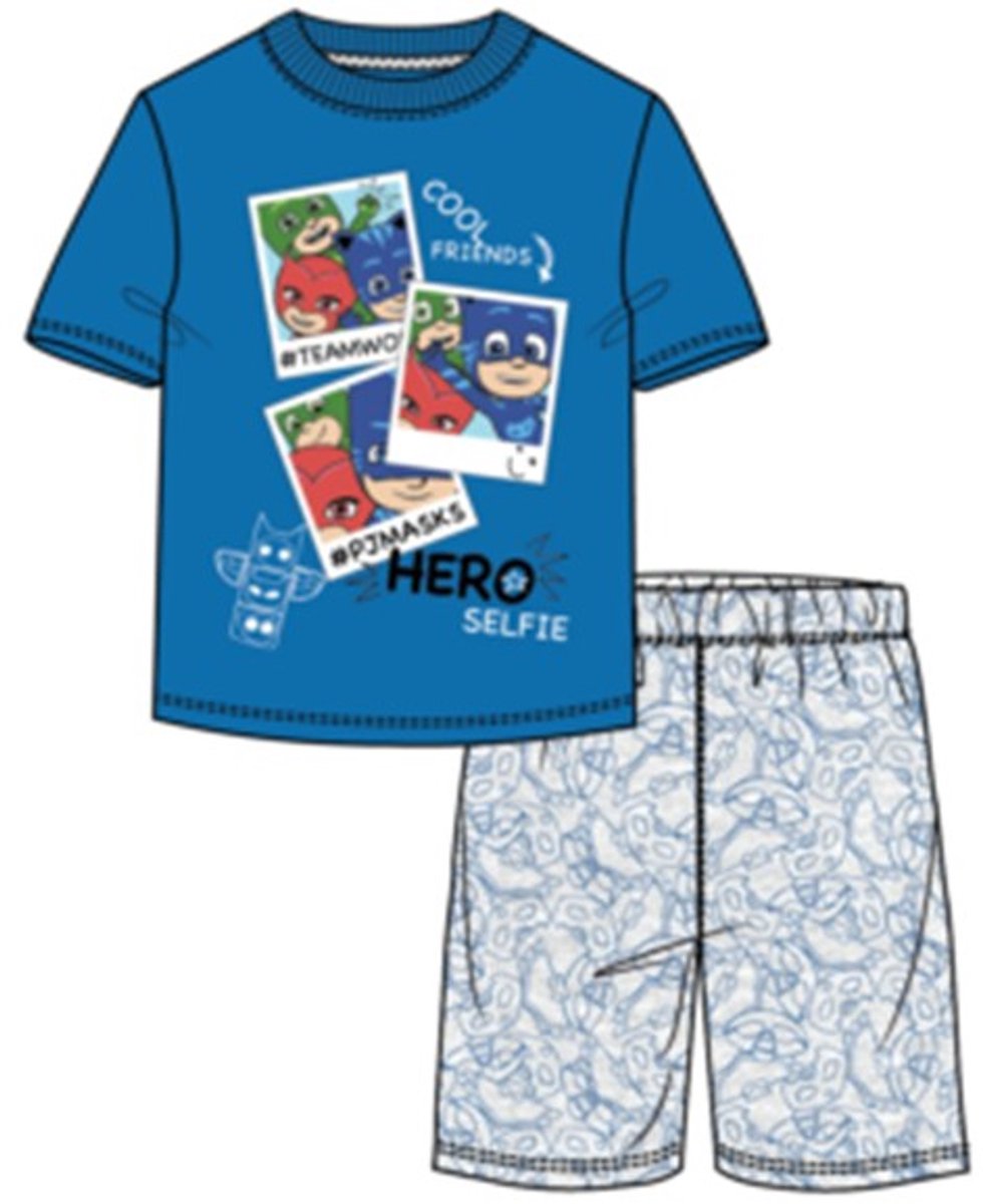 PJ Masks kinderpyjama / shortama blauw/grijs, maat 98-104