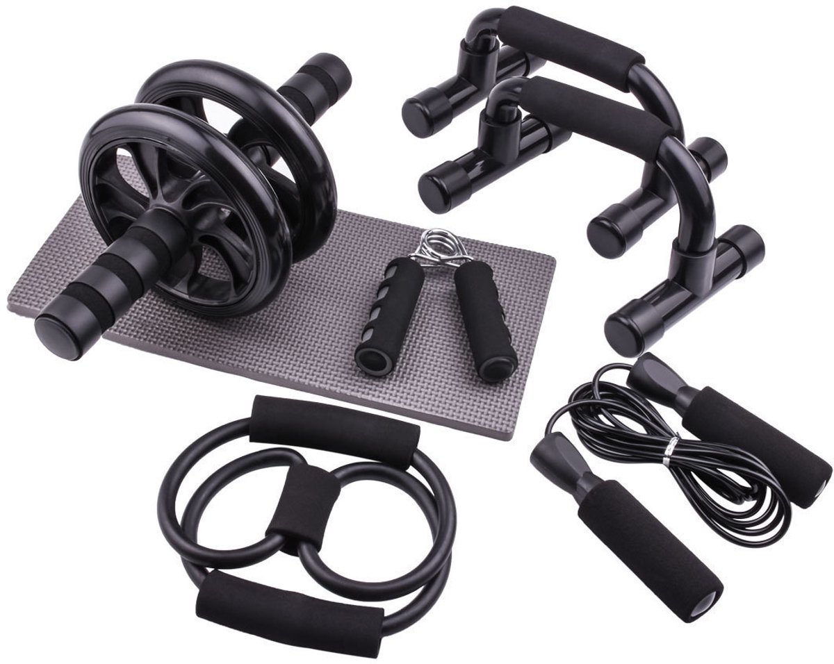 5-delige set buikspierwielen voor thuisgebruik, buikspierwieltraining voor beginners, multifunctionele fitnesstrainer - zwart