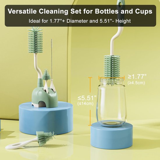 3-in-1 Silicone Flessenborstel Set met Standaard en Lange Steel — afbeelding 3